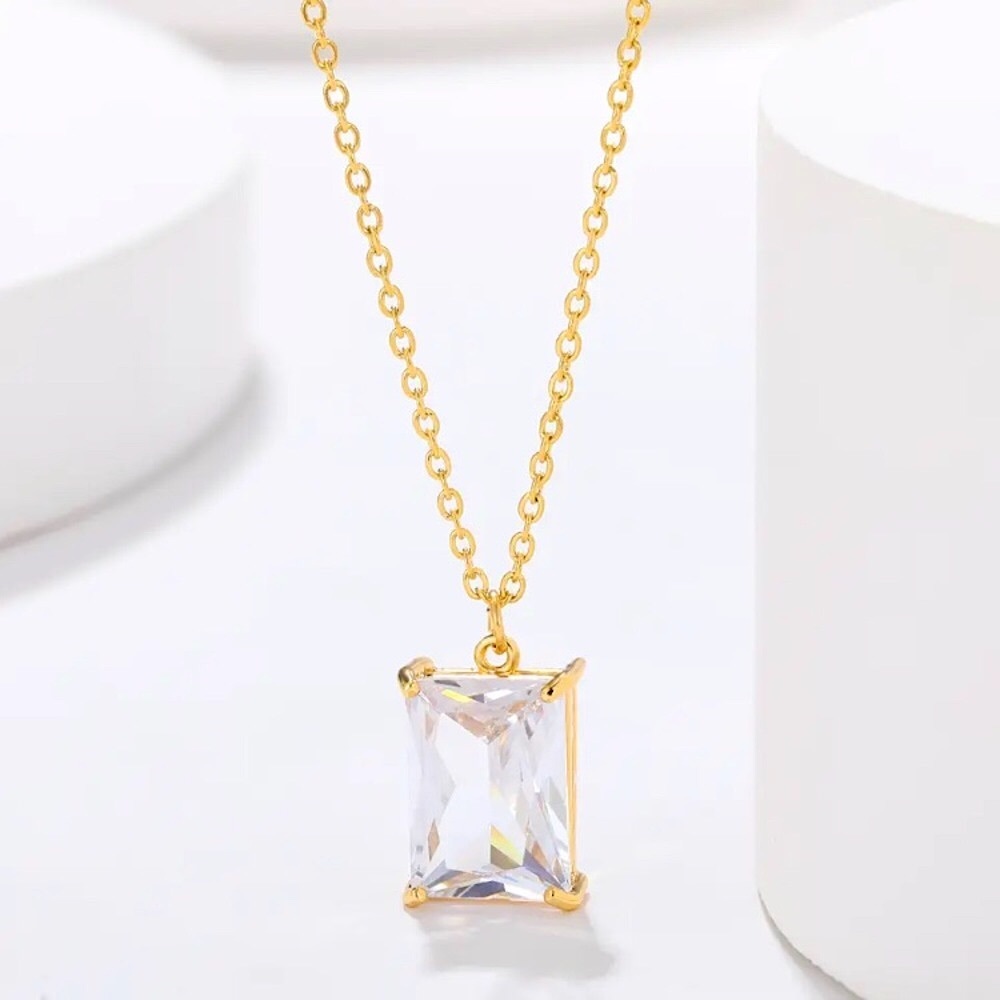 ⚜️𝟯𝟬%𝗢𝗙𝗙 𝗯𝘂𝗻𝗱𝗹𝗲𝘀 𝟯+⚜️ NEW CZ Rectangular Charm Stainless Steel Necklace - Picture 6 of 9